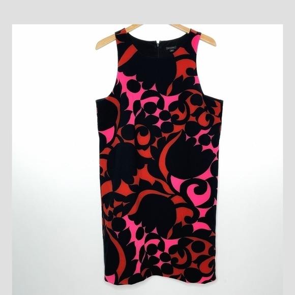 Ann Taylor Plus Size Shift Dress Sleeveless Retro Print Black Bright Pink Sz 16 - Picture 13 of 16